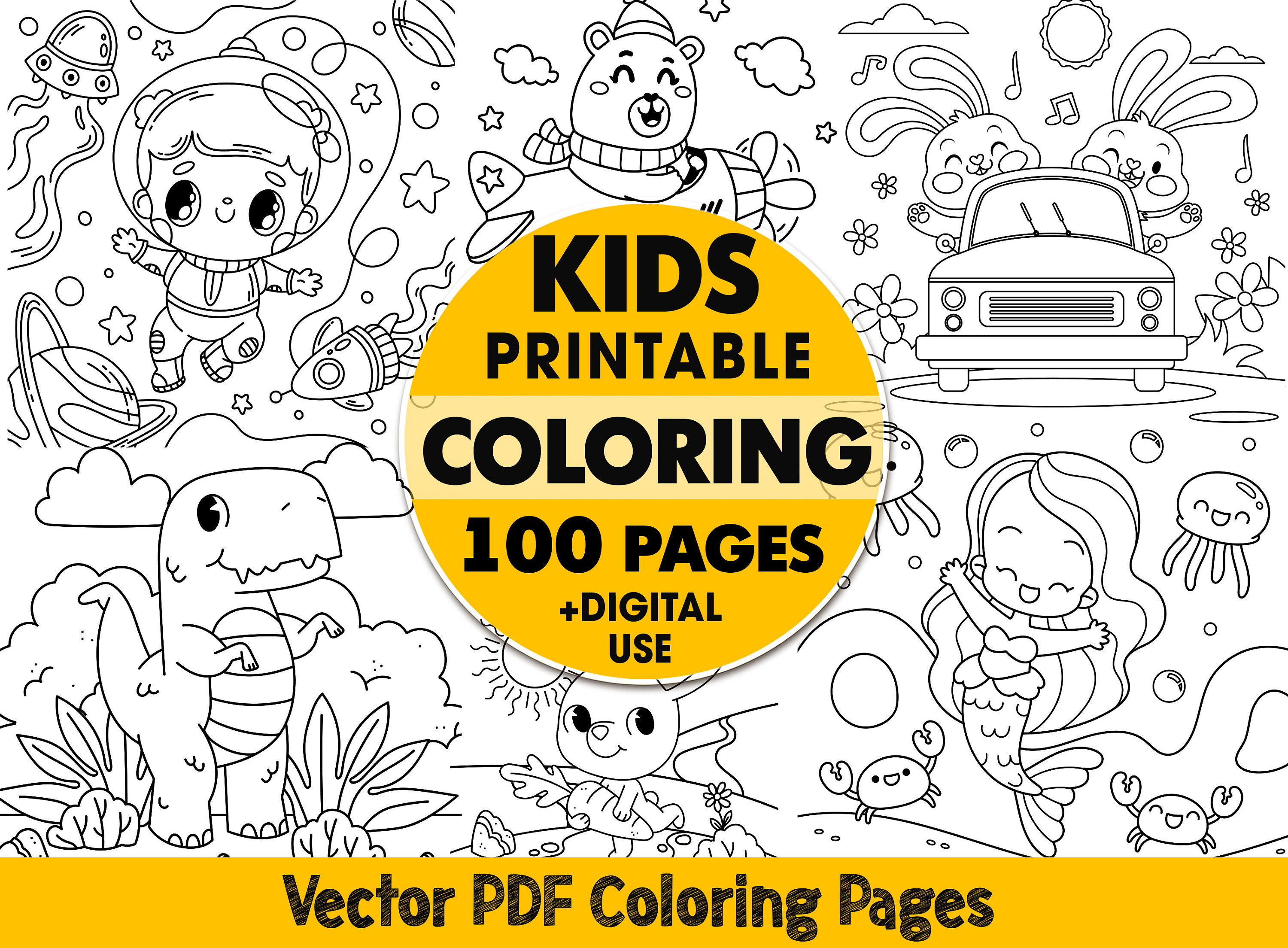 Coloring Pages for Kids Printable, Digital Coloring Book Pdf, Coloring