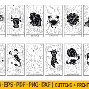Sternzeichen-Svg-Dateien für Cricut, Astrologie-Svg-Schnitt-Datei, Sternzeichen-Svg-Bundle, Horoskop-Svg Laser-Schnitt-Dateien, Png-Dateien für die Sublimation