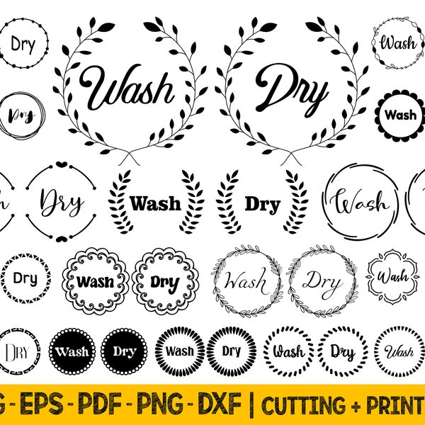 Laundry Room Decor Svg Files For Cricut, Wash And Dry Decals In Circle And Floral Wreath, Home And Cleaning Svg, Farmhouse Svg Cut Files