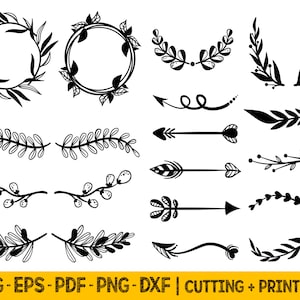 Cercle cadre floral Svg, couronne de fleurs, fichiers Svg bordure de fleurs pour Cricut, flèche Svg, fichiers Svg découpés au laser, Png pour sublimation