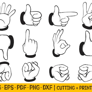 Archivos de corte Svg de mano, archivos Svg de manos de dibujos animados de los 90 para Cricut, signo de mano Png, imágenes prediseñadas Svg de manos, archivos Svg de signo de mano, paquete Svg de signo de paz