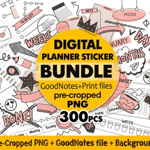 デジタルダウンロード Goodnotes プランナーステッカー - ソフトピンクのデジタルステッカーブック - 毎日使えるデジタルプランナーアクセサリー ジャーナルステッカーパック