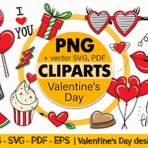 Valentinstag Clipart: PNG, SVG, PDF Designs (Digitaler Download)