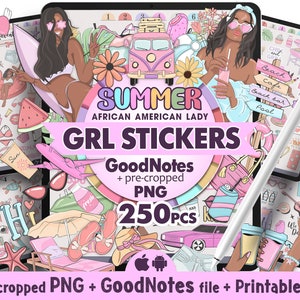 Summer Planner Stickers Goodnotes, African American Ladies Goodnotes Stickers Digital, Black Girl Stickers, Black Girl Planner Stickers Png