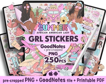 Summer Planner Stickers Goodnotes, African American Ladies Goodnotes Stickers Digital, Black Girl Stickers, Black Girl Planner Stickers Png