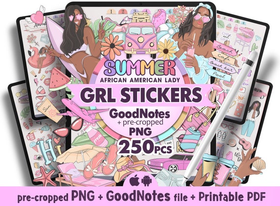 Summer Planner Stickers Goodnotes, African American Ladies Goodnotes Stickers Digital, Black Girl Stickers, Black Girl Planner Stickers Png