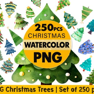 Pacchetto PNG albero di Natale, acquerello Merry Christmas PNG, clipart albero di Natale PNG, albero di pino di Natale PNG, sublimazione di Natale PNG