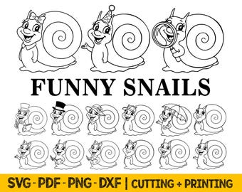 Cute snail illustration vector Svg files for cricut - Funny snail Svg Png designs for kids - Cartoon snails Svg cut files and clipart