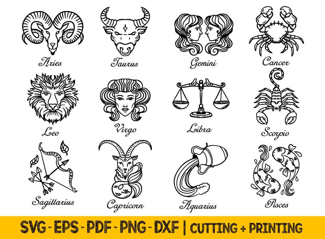 Astrology Svg Files for Cricut, Zodiac Sign Svg Icons With Names