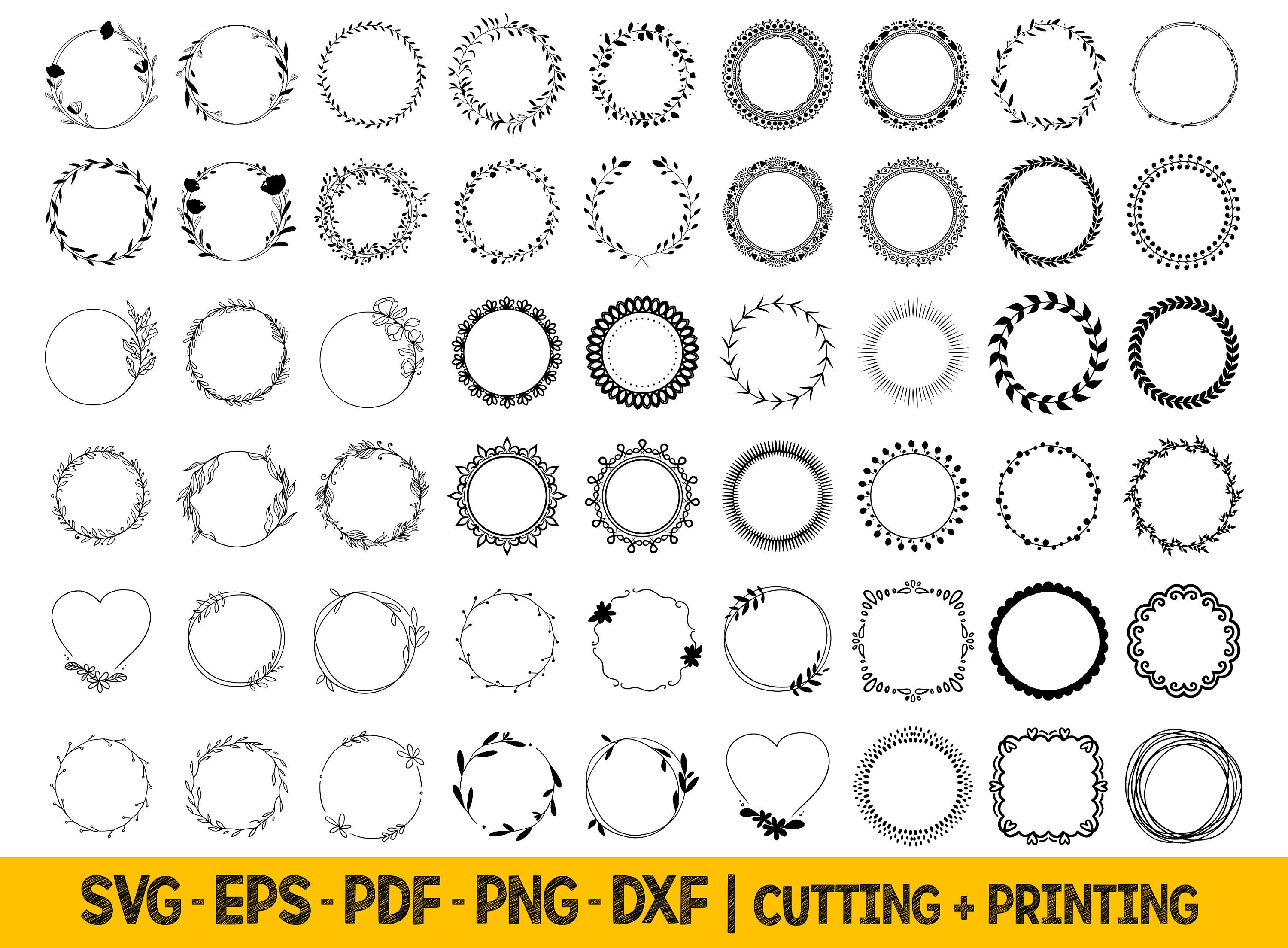 Floral Wreath Circle Frame SVG Bundle (digital Download) - Etsy