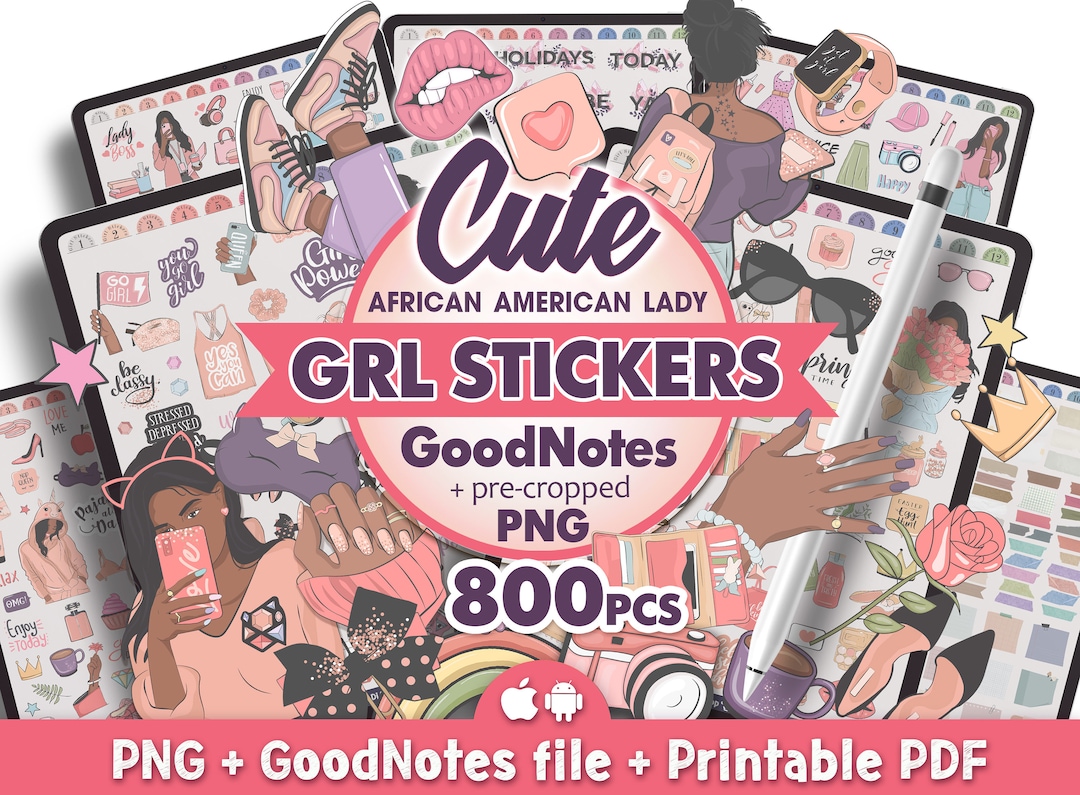 African American Lady Digital Stickers for Planners, Goodnotes Stickers ...