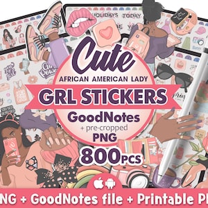 African American Lady Digital Stickers For Planners, Goodnotes Stickers Aesthetic, Digital Planner Black Girl Stickers, Digital Sticker Book