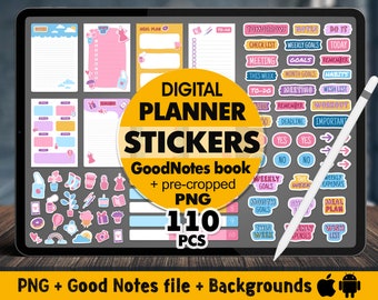 Planner Stickers Digital, Digitale Planner Aufkleber Kit, Ipad Aufkleber, Png Aufkleber für Planer, Pre Cropped Aufkleber Goodnotes Planer