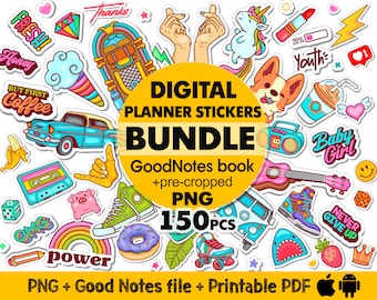 Digital Planner Stickers Goodnotes Precropped Png, Digital Cute Stickers Bundle, Digital Aesthetic Stickers, Printable Preppy Stickers Png