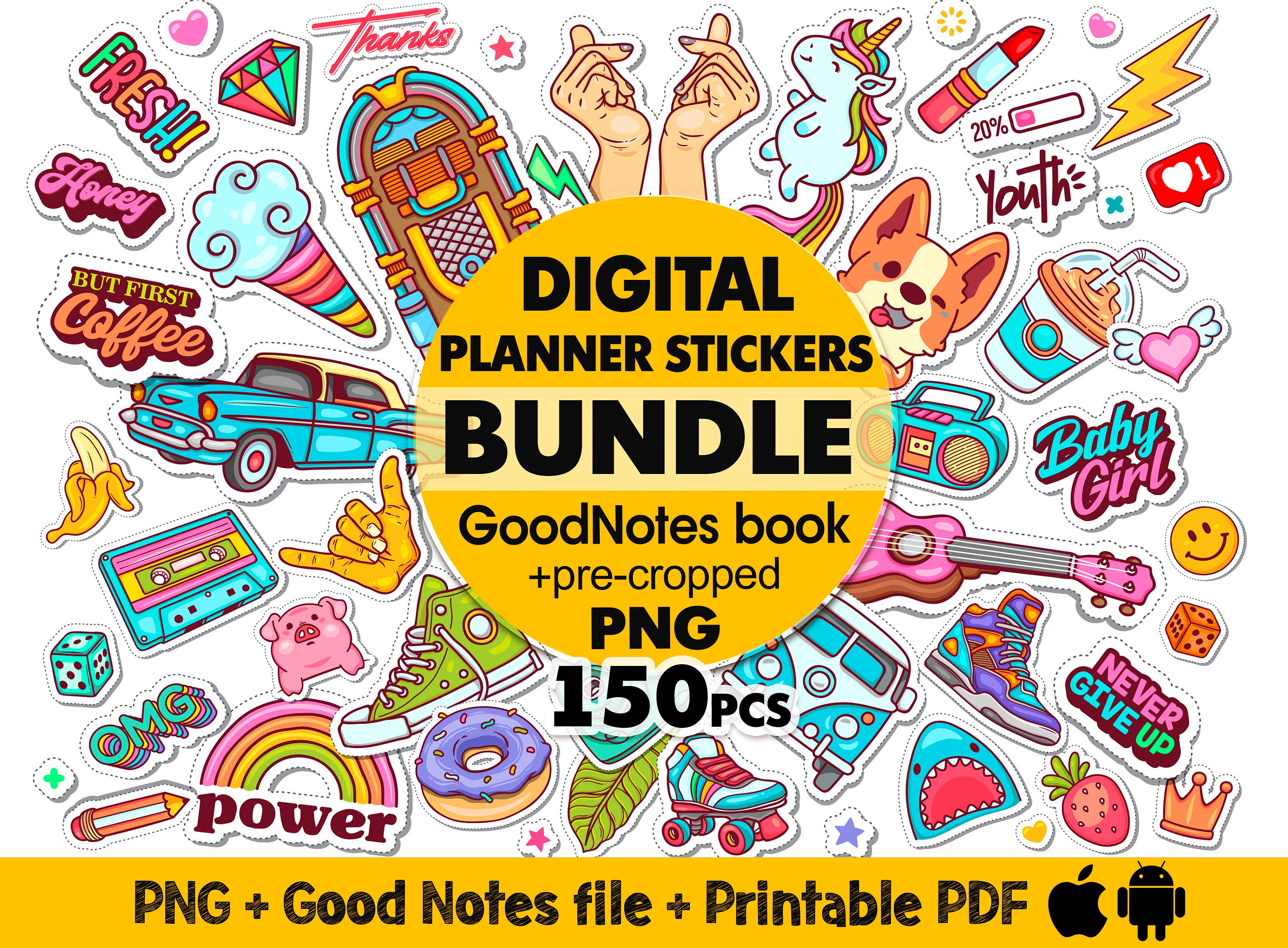 Y2K Stickers, Cute Stickers, Digital Stickers, Sticker Pack, Planner  Stickers, Printable Stickers, Aesthetic Stickers, Preppy Clip Art 