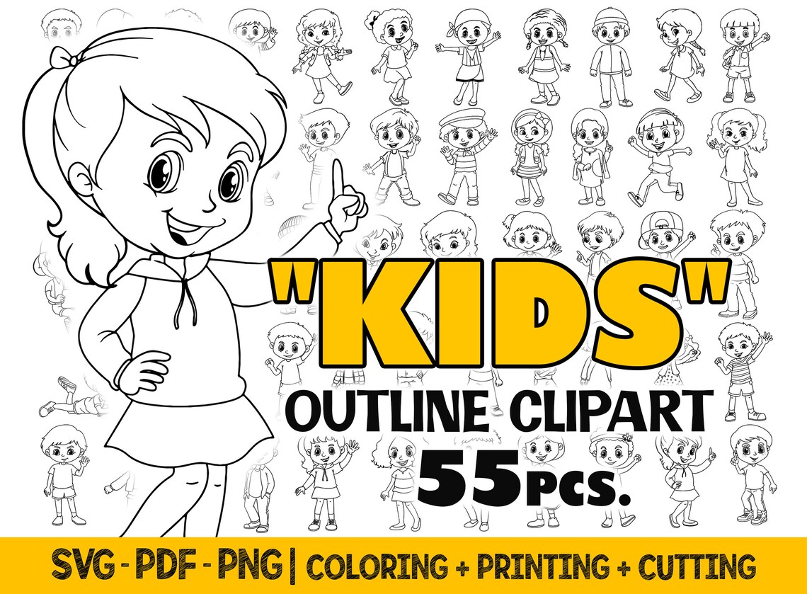 Coloring Kids Clipart Png, Hand Drawn Coloring Page, Kids Svg Outline ...