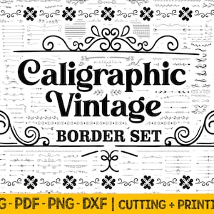 Vintage Border Svg-filer för Cricut 350 st. Vintage Clipart Png och Svg-paket, Vintage Dekor Bröllop Clipart, Vektor Svg Laserskurna Filer