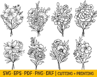 Flower Bouquet SVG Bundle: Wildflower Laser Cut Files (Digital Download)