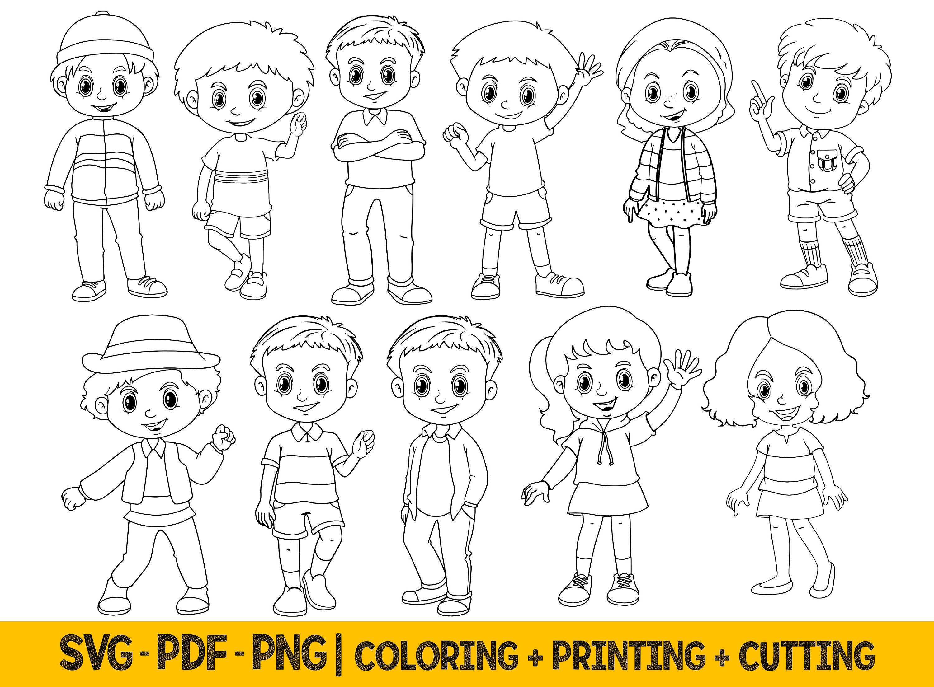 Coloring Kids Clipart Png, Hand Drawn Coloring Page, Kids Svg Outline ...