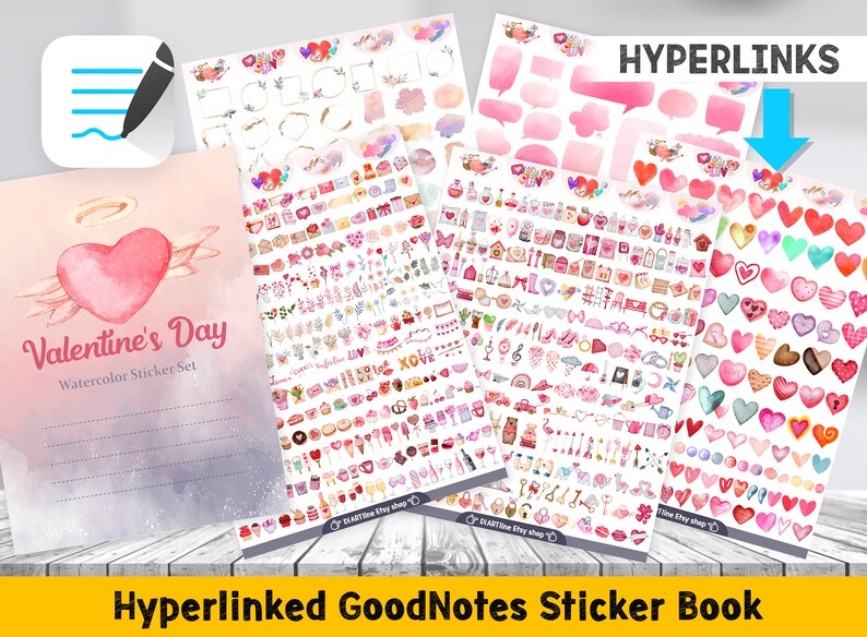 Goodnotes Valentine Stickers Png Set, Valentines Day Digital Sticker ...
