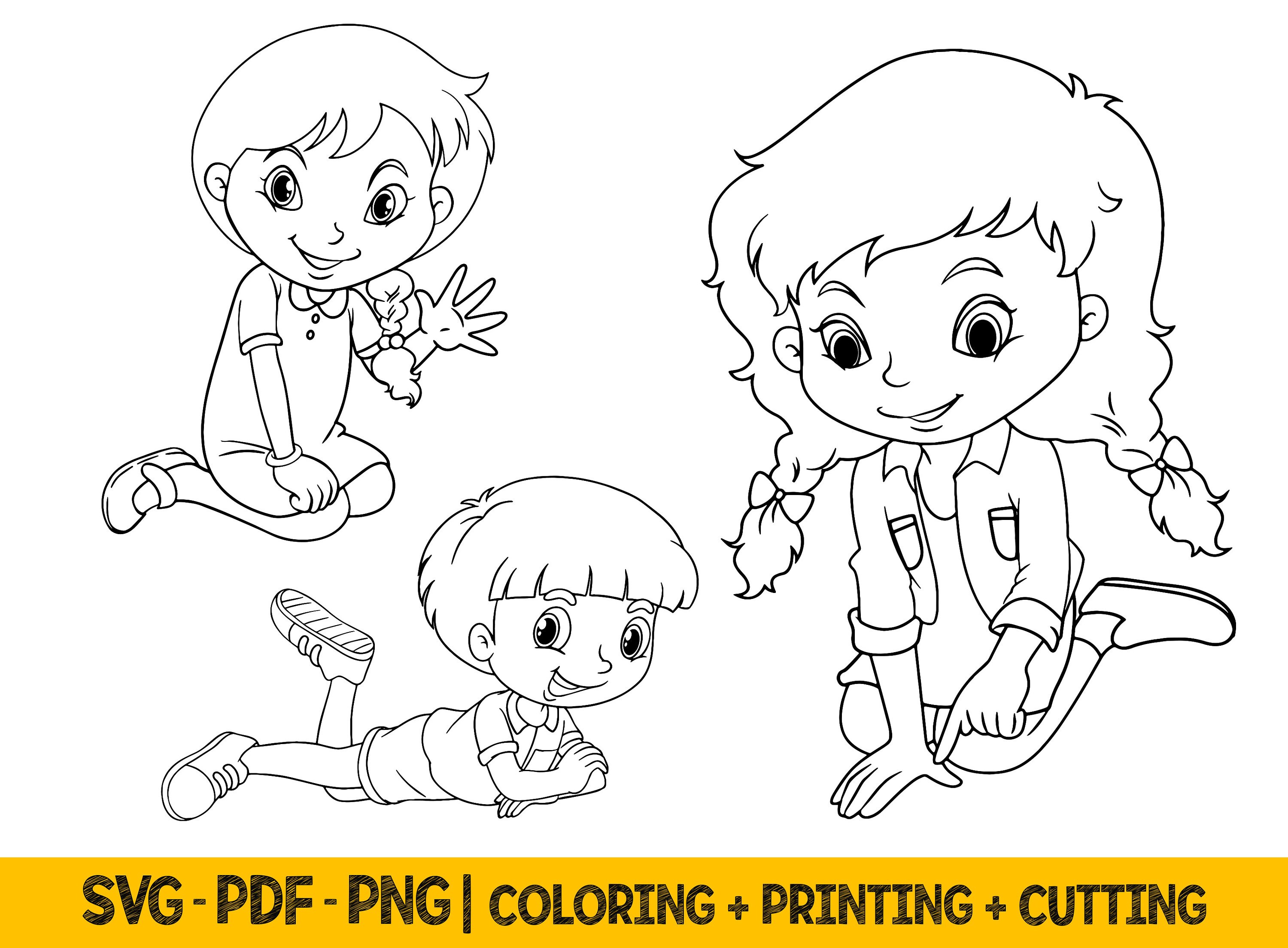 Coloring Kids Clipart Png, Hand Drawn Coloring Page, Kids Svg Outline ...