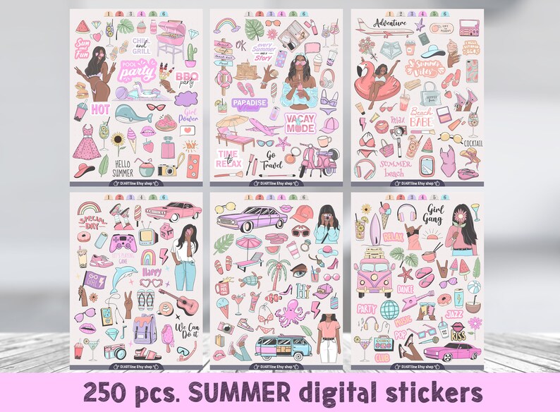 The planner sticker set includes GoodNotes sticker book file, PDF printable file, PDF vector single stickers and PNG single stickers do not need to be cut out and are easy to use (for iOS and Android).