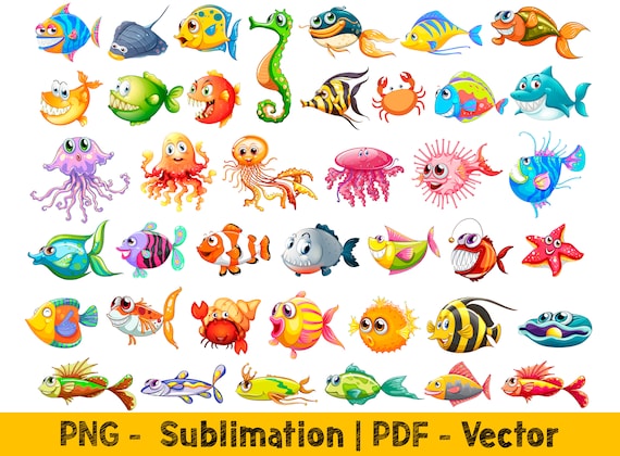 Cartoon Fish Clipart Png Bundle, Under the Sea Clipart, Ocean Png, Cute  Ocean Animal Clipart, Underwater Clipart Pdf, Fish Sublimation Png -   Canada