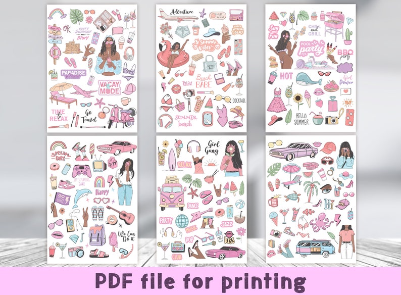 All images are placed in a PDF file for printing on B4 size. You can also rearrange and rescale elements in the file by yourself using any graphic editor (even Microsoft Word), PDF formats single stickers are perfect for this