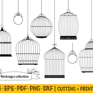 File Svg gabbia per uccelli per Cricut Bundle, file di taglio Svg Cricut Designs Silhouette, Clipart gabbia per uccelli Svg PNG, Download di file