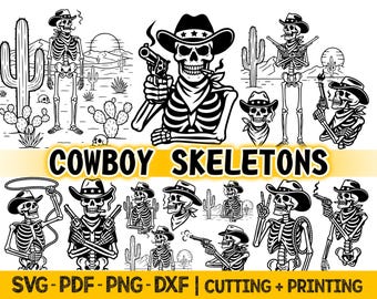 Funny Western Skeleton Svg - Cowboy skeleton Halloween Svg files for cricut - Vector files, Png sublimation designs digital download