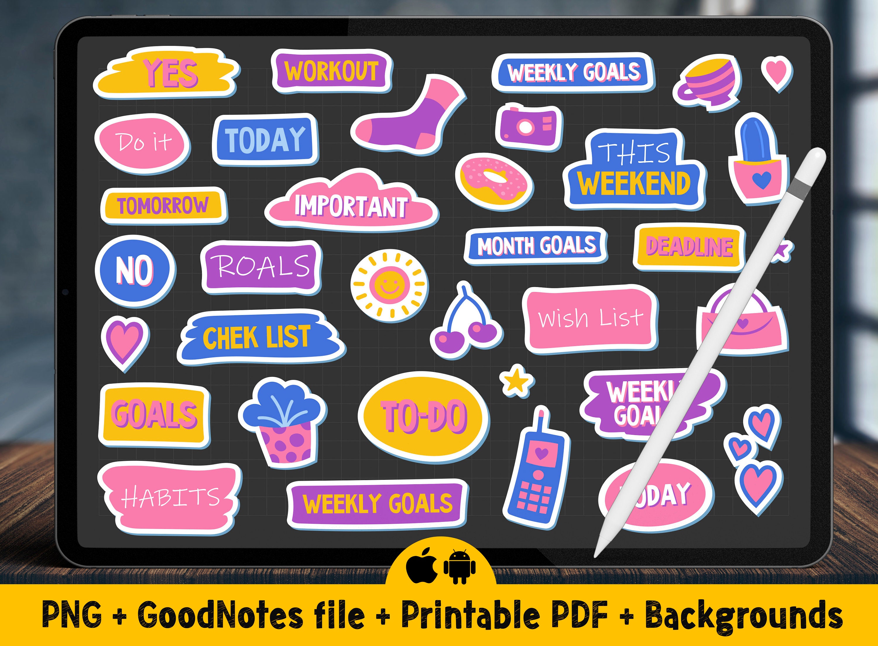 Digital Stickers For Goodnotes Png Svg Cut Files Planner Stickers