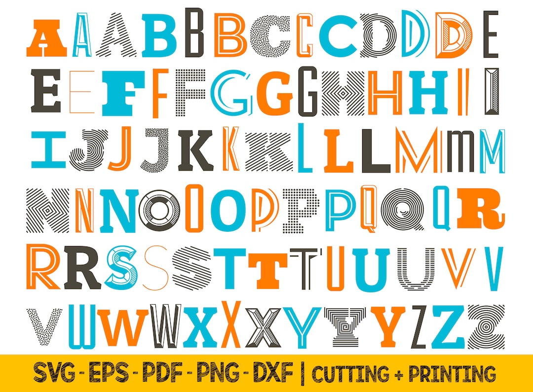 Fill Letters Svg Alphabet Svg Files for Cricut, Font Svg Bundle Alphabet, Geomtric ...