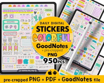 Cute Stickers Digital Sticker Book, Goodnotes Stickers Everyday Digital Pack, Ipad Planner Stickers, Rainbow Summer Transparent Stickers