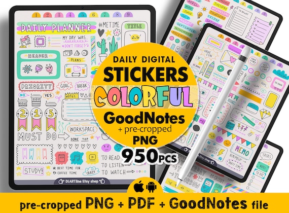 Cute Stickers Digital Sticker Book, Goodnotes Stickers Everyday Digital Pack, Ipad Planner Stickers, Rainbow Summer Transparent Stickers