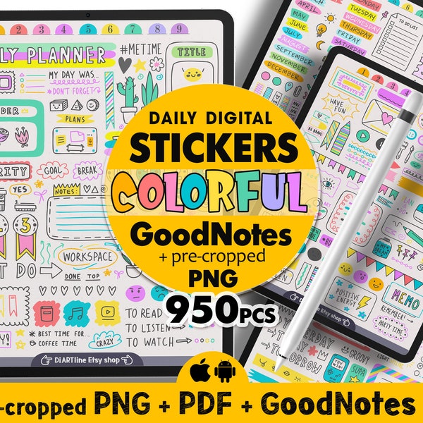 Cute Stickers Digital Sticker Book, Goodnotes Stickers Everyday Digital Pack, Ipad Planner Stickers, Rainbow Summer Transparent Stickers