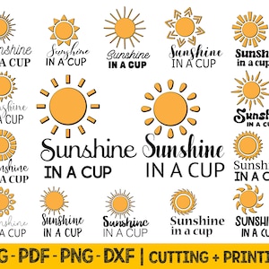 File svg di sole in una tazza, tazza personalizzata con sole in formato svg, citazione positiva in formato svg del sole, file svg del sole di ispirazione, file tagliati al laser PNG, PDF