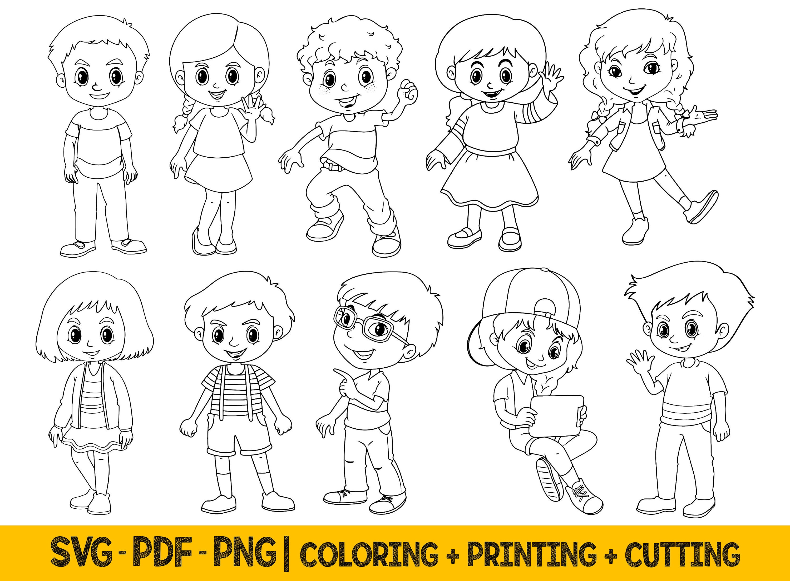 Coloring Kids Clipart Png, Hand Drawn Coloring Page, Kids Svg Outline ...