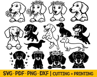Paquete SVG de perro salchicha: archivos cortados con láser, imágenes prediseñadas (descarga digital)