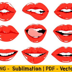 Red Lips Png Designs, Lips Clipart Png For Sublimation, Sublimation Png, Biting Lips Png Files, Smiling Lips Png Bundle, Pdf Vector Files