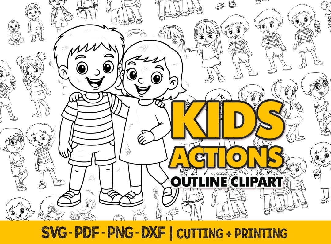 Children Clipart Bundle, Kids Action Digital Coloring PNG Designs, Hand ...