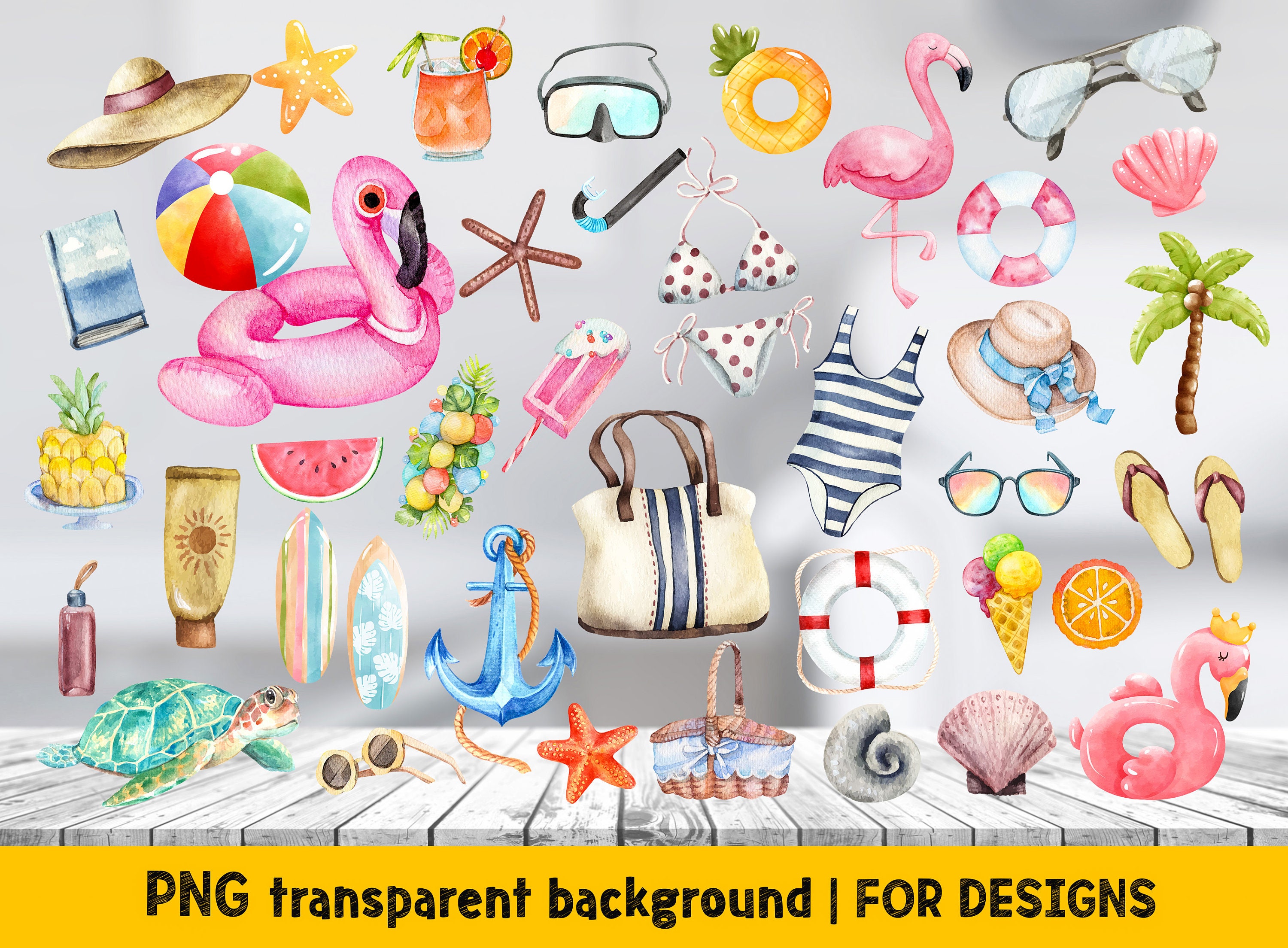 Watercolor Summer Clipart Bundle: Beach Designs (270 PNG & PDF) - Etsy