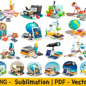 Dessins scolaires PNG, ensemble de cliparts PNG pour l'école, fournitures scolaires Png, cliparts sciences Png, professeur de sciences Png, Png pour sublimation, fichiers Pdf