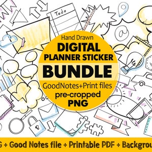 Adesivi Goodnotes per pianificatore digitale, adesivi per diario digitale, adesivi digitali disegnati a mano per appunti, adesivi per appunti digitali Png pretagliati