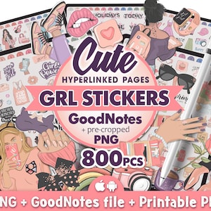 Niedliche digitale Aufkleber Goodnotes Bundle, digitale Planer Aufkleber Goodnotes, Girly Goodnotes Aufkleber Planer, rosa ästhetische Aufkleber Pack