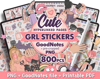 Cute Digital Stickers Goodnotes Bundle, Digital Planner Stickers Goodnotes, Girly Goodnotes Stickers Planner, Pink Aesthetic Stickers Pack