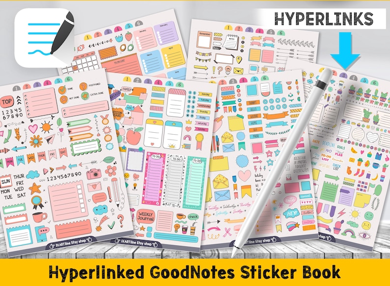 The planner sticker set includes GoodNotes file, PDF vector stickers, PDF file for printing and PNG digital stickers do not need to be cut out and are easy to use  (for iOS and Android).