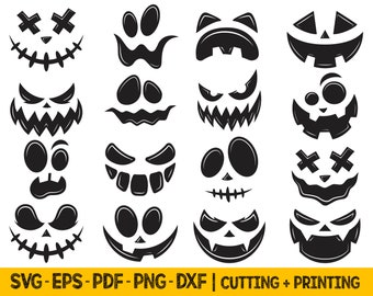 Jack o Lantern-Svg-Dateien für Cricut, Kürbis-Gesicht-Svg-Dateien, Halloween-Svg-Bundle, Geist-Gesicht-Svg, Gruselig-Svg, Horror-Svg, Geist-Gesicht Png