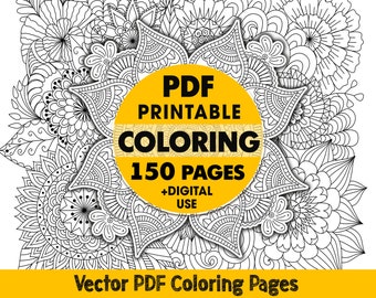 Páginas para colorir para adultos, livro de colorir para adultos para imprimir com 150 páginas, páginas para colorir para adultos, páginas para colorir de mandala, livro de colorir digital em PDF