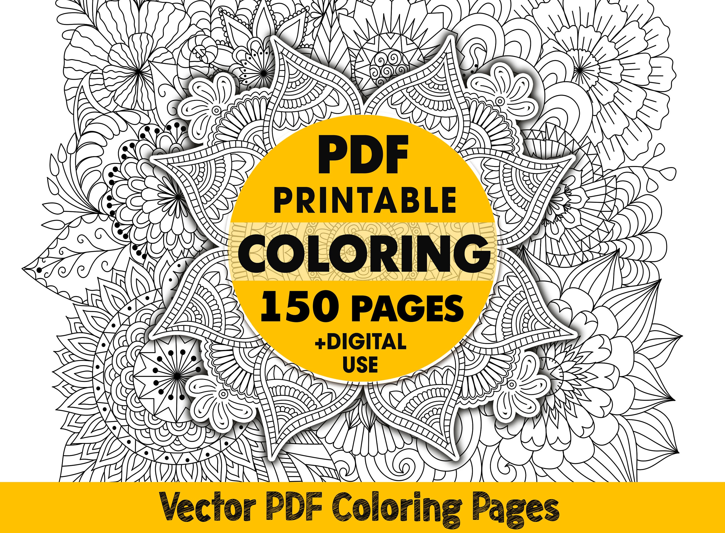 Coloring Pages for Adults, Printable Adult Coloring Book 150 Pages