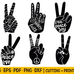 Paquete SVG de mano con el símbolo de la paz: Archivos de siluetas de amor (descarga digital)